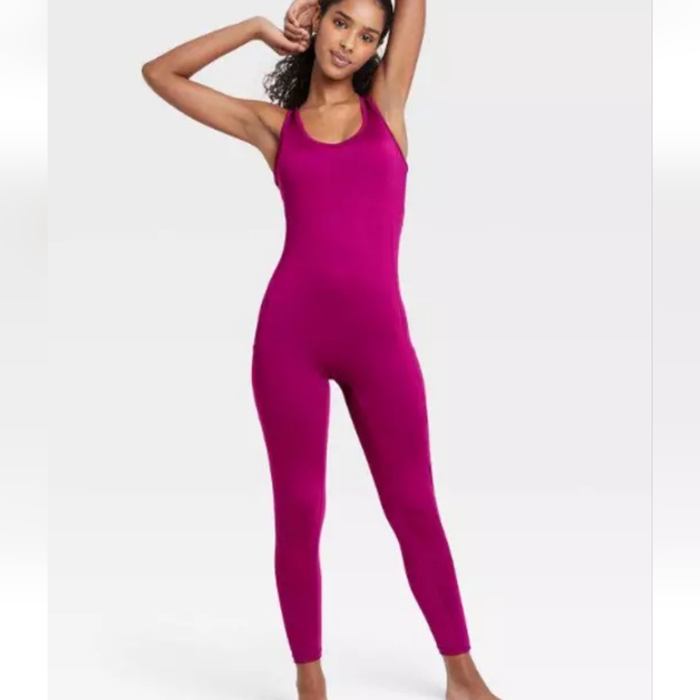 J.Dow Fitness NWT Women's  Raspberry Pink Racer Back Workout Bodysuit Jumpsuit